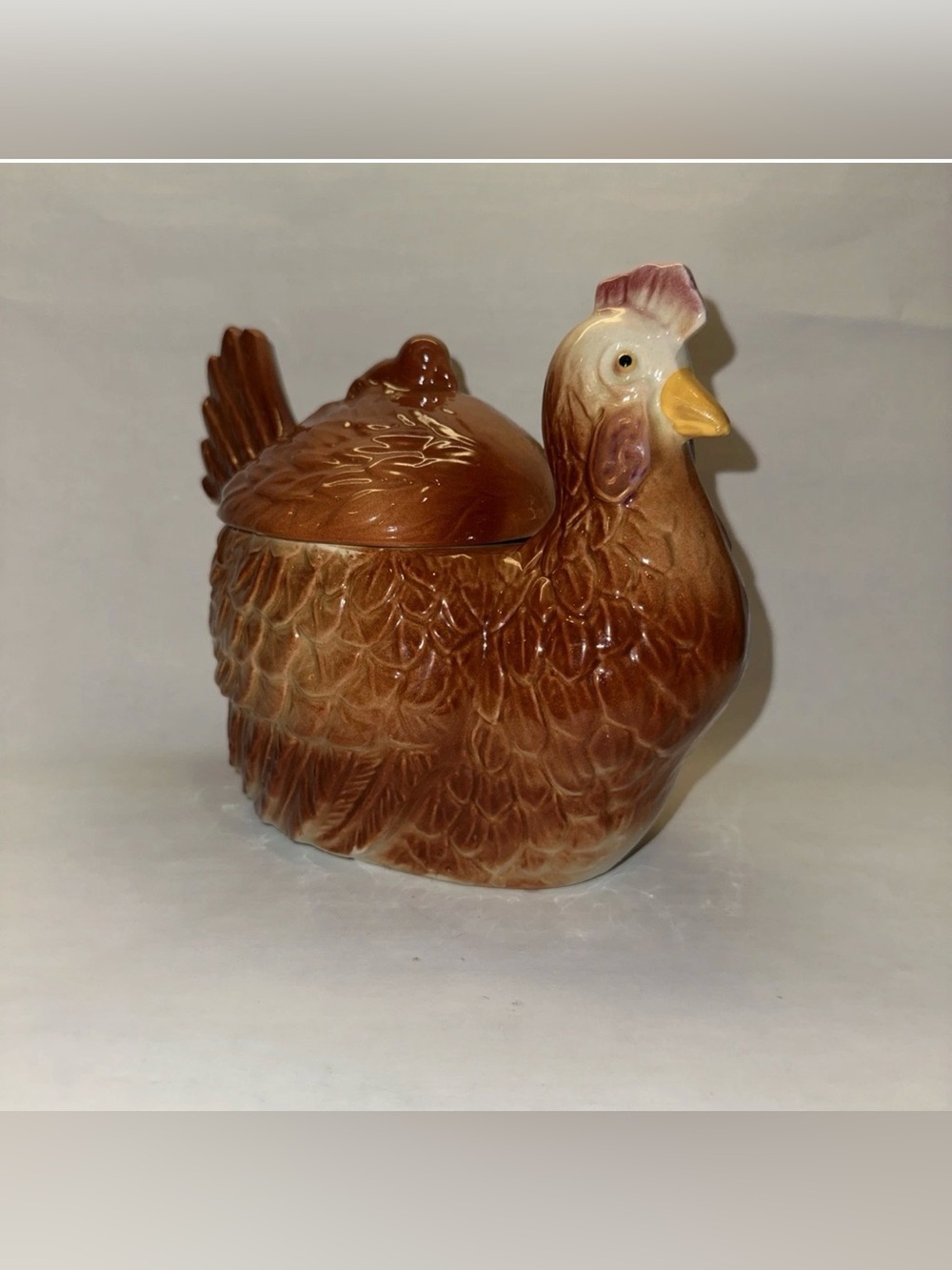Vintage 1940s FAPCO Chicken Hen on Nest Ceramic Cookie Jar USA Farmhouse Decor
